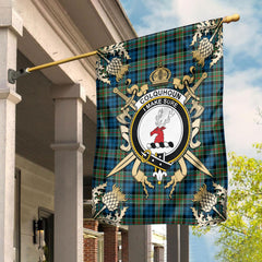 [Custom] -  “I make sure“ Crest, Colquhoun Tartan Black Garden Flag - Gold Thistle Style