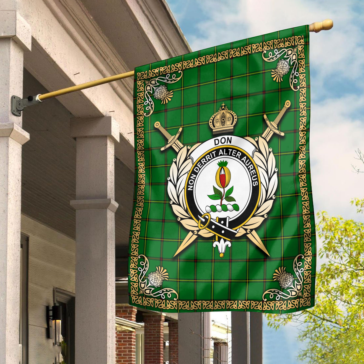 Don Tartan Crest Garden Flag - Celtic Thistle Style