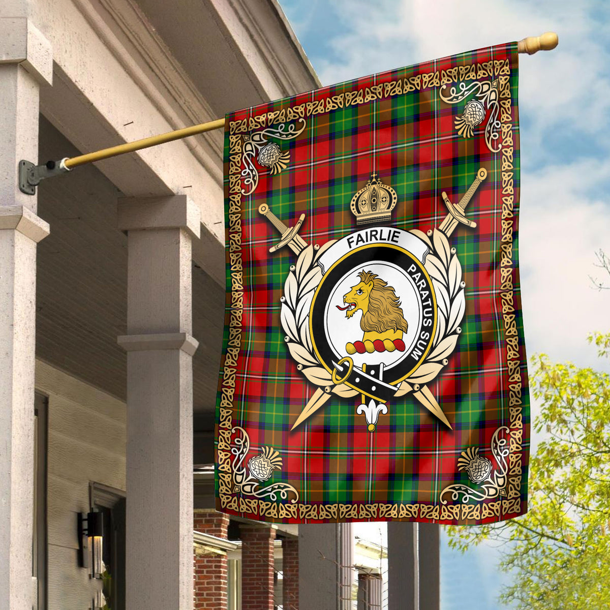 Fairlie Tartan Crest Garden Flag - Celtic Thistle Style