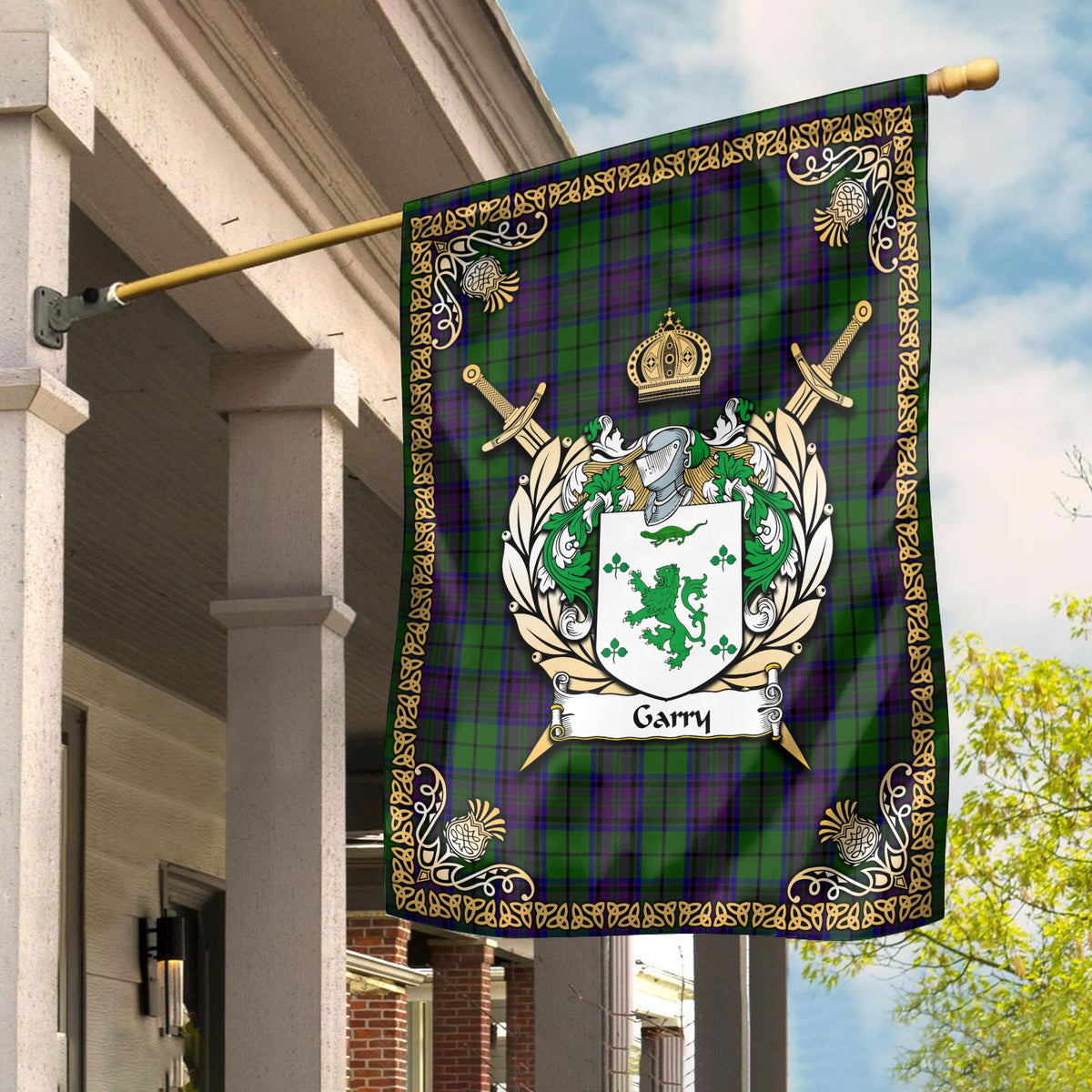 Gary Tartan Crest Garden Flag - Celtic Thistle Style