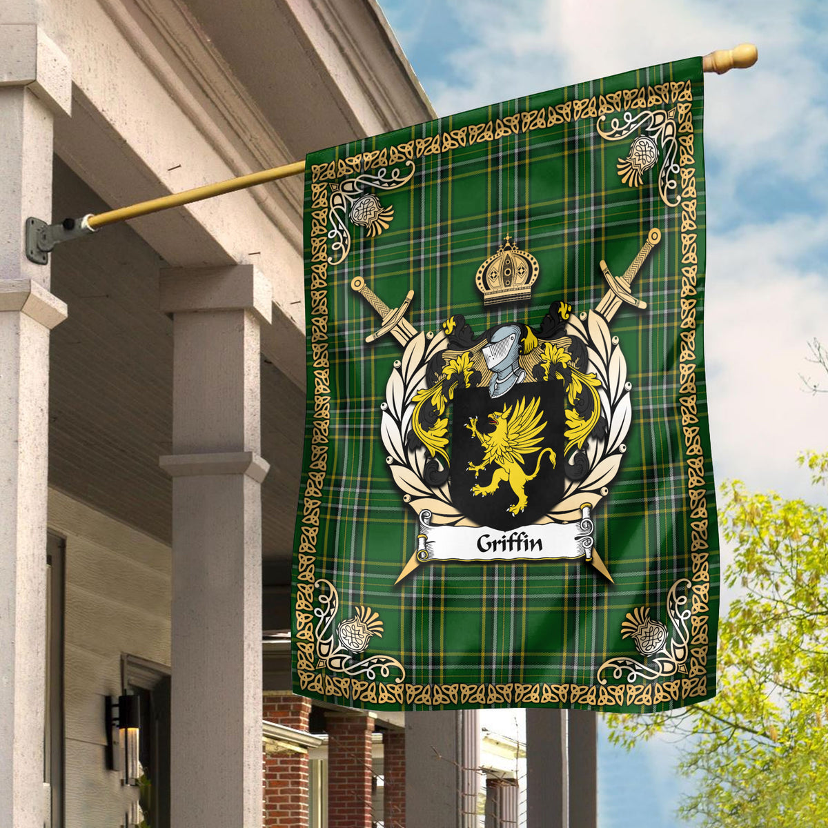 Griffin Tartan Crest Garden Flag - Celtic Thistle Style