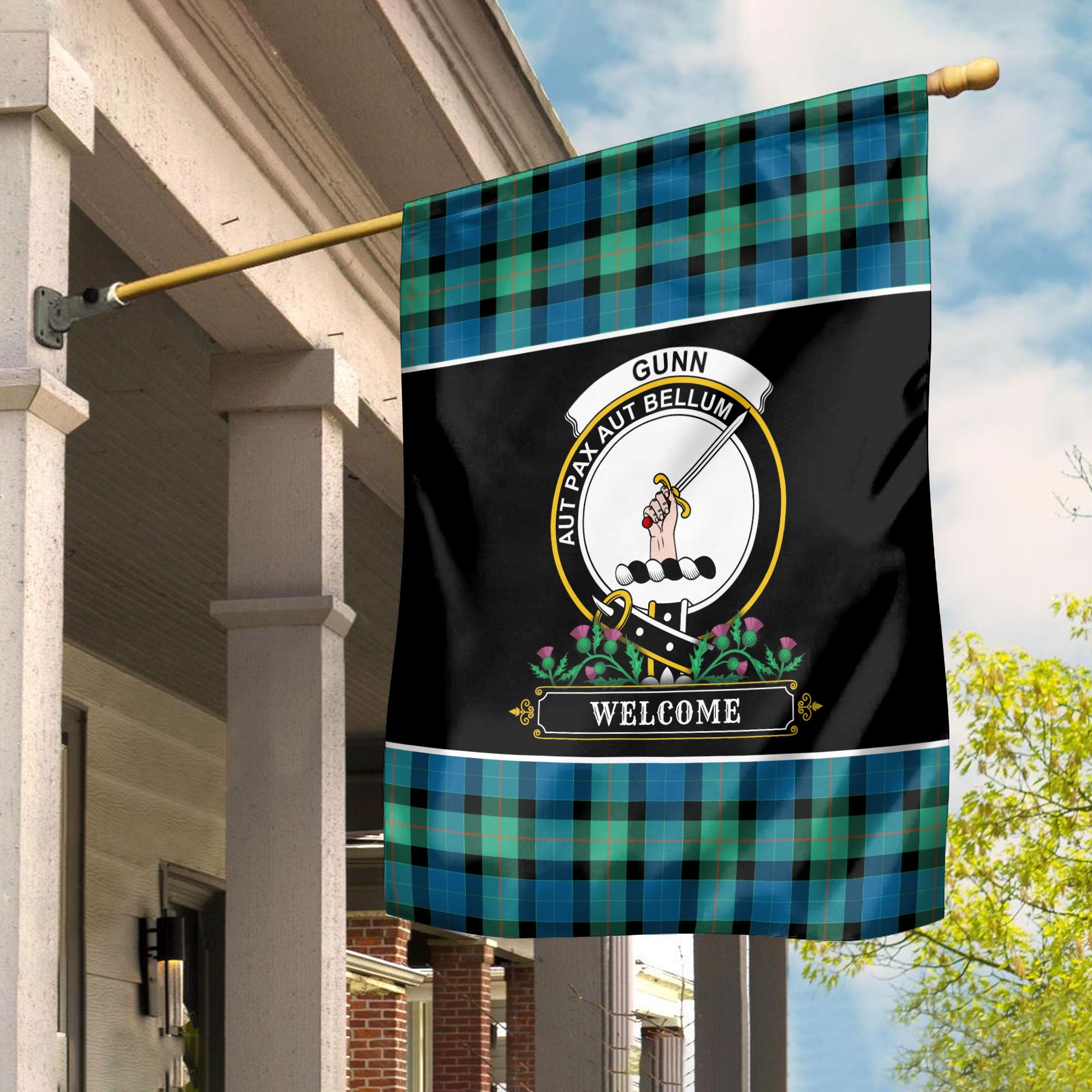 Gunn Ancient Tartan Crest Garden Flag - Welcome Style