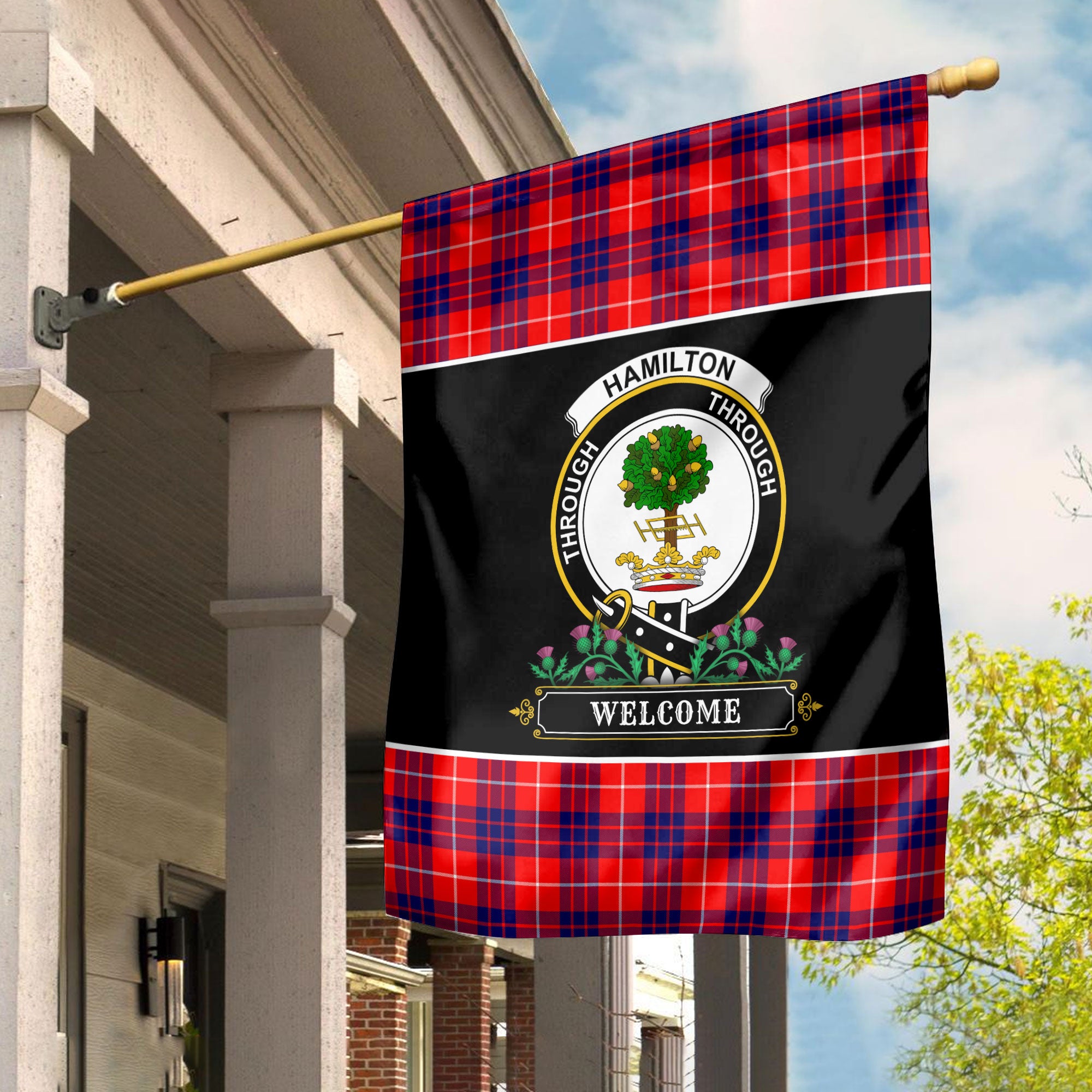 Hamilton Modern Tartan Crest Garden Flag - Welcome Style