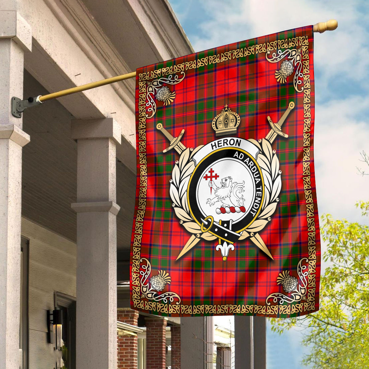 Heron Tartan Crest Garden Flag - Celtic Thistle Style