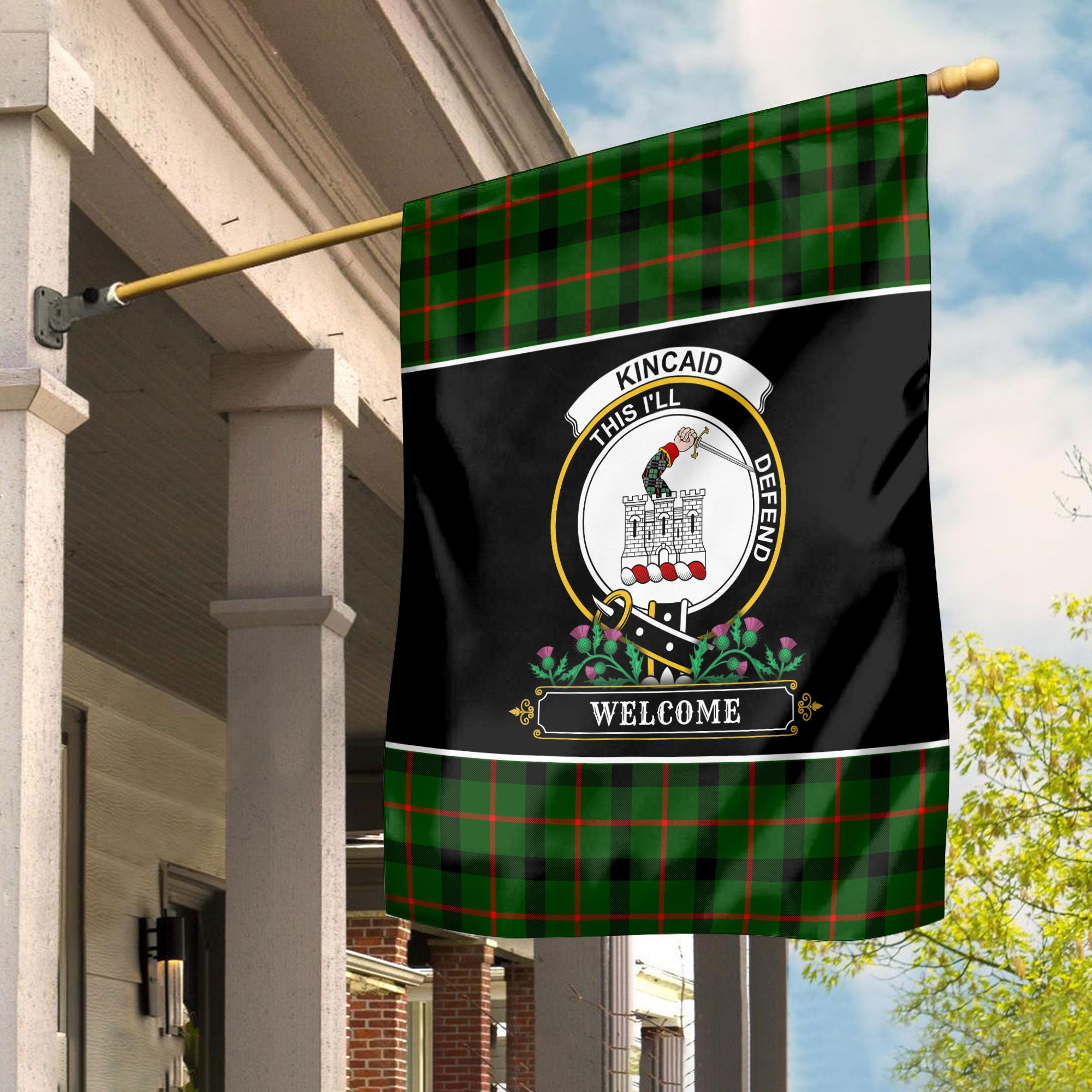 Kincaid Tartan Crest Garden Flag - Welcome Style