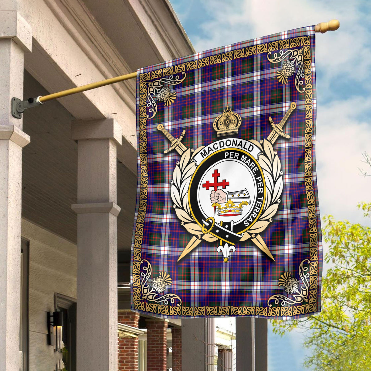 MacDonald Dress Modern Tartan Crest Garden Flag - Celtic Thistle Style