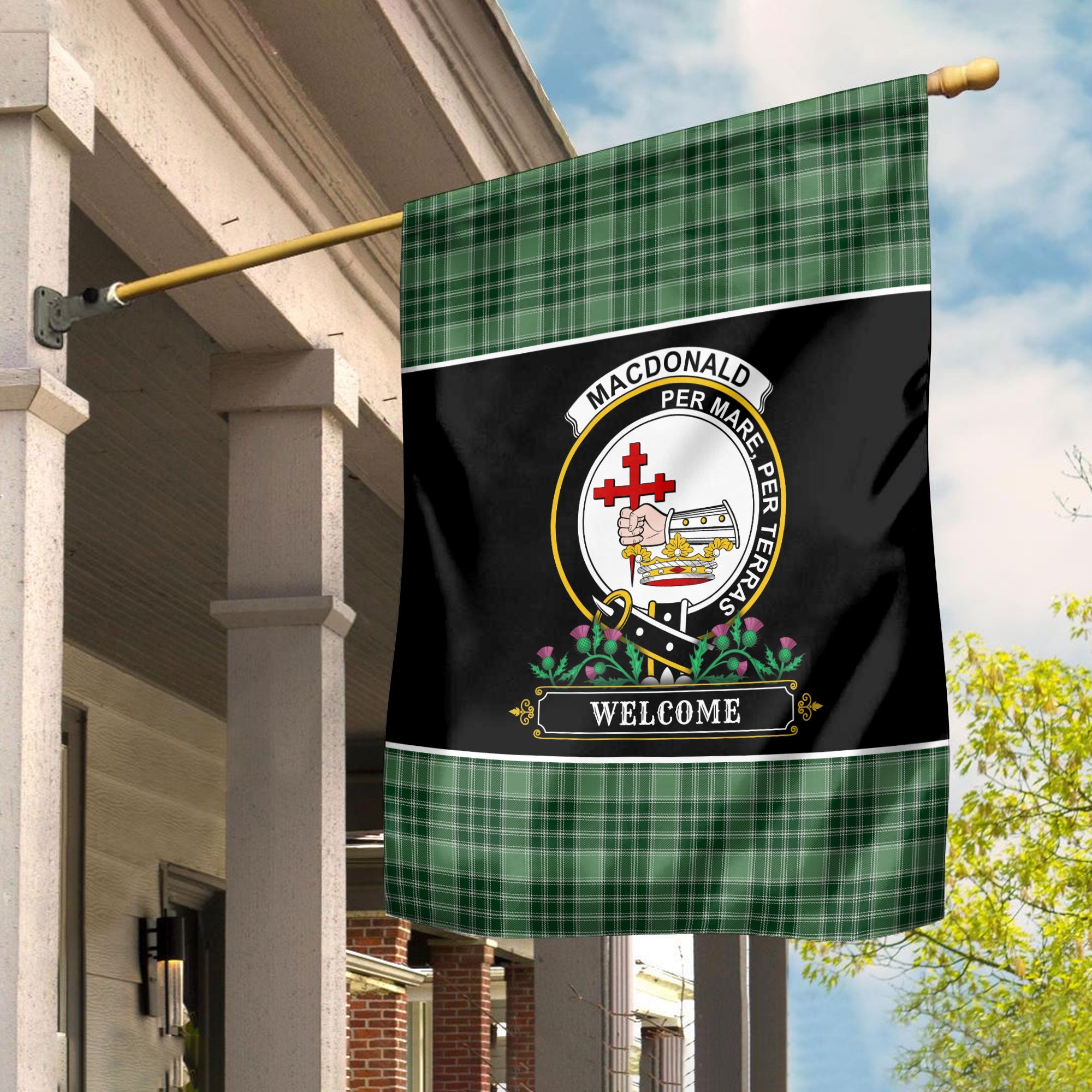 MacDonald Lord of the Isles Hunting Tartan Crest Garden Flag - Welcome Style