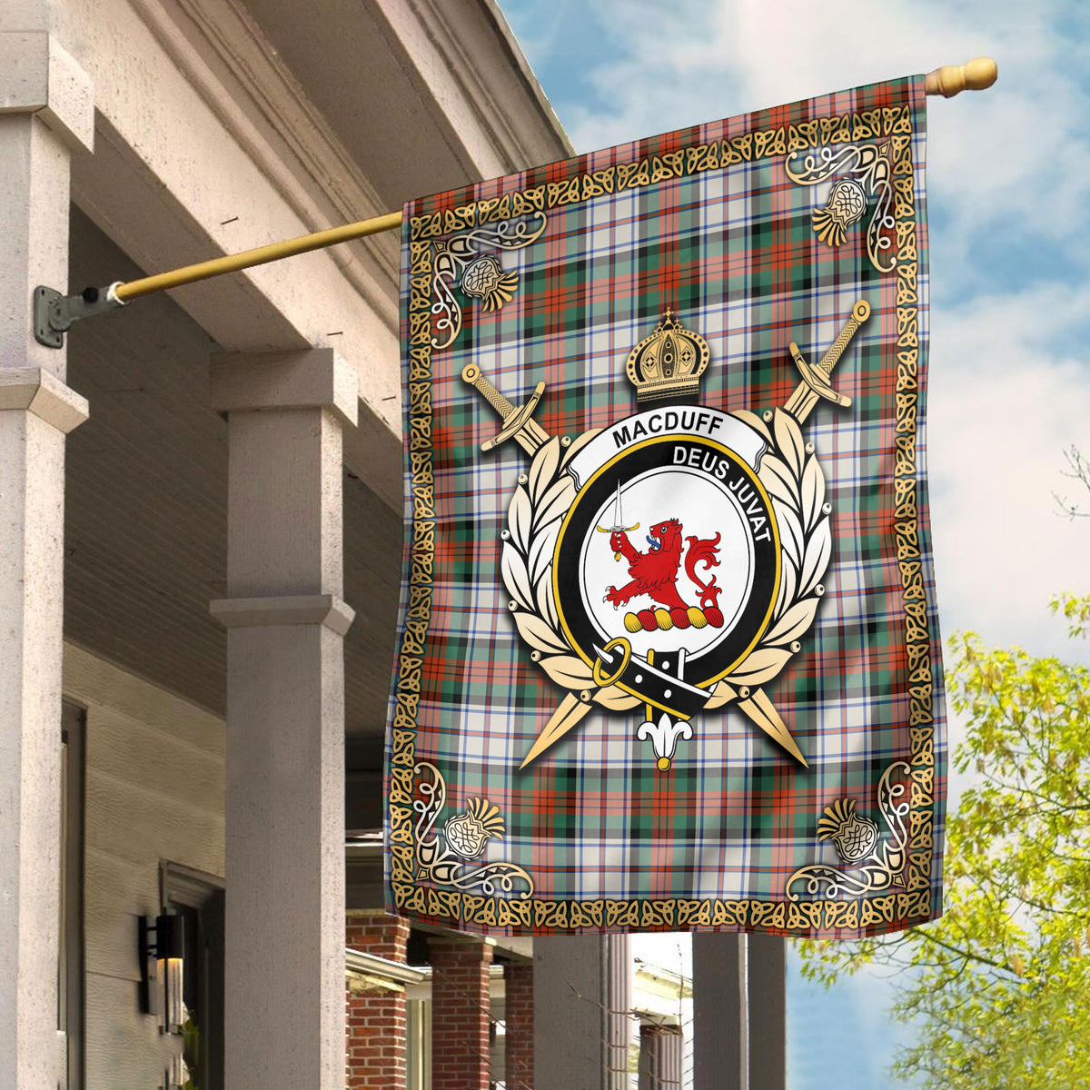 MacDuff Dress Ancient Tartan Crest Garden Flag - Celtic Thistle Style
