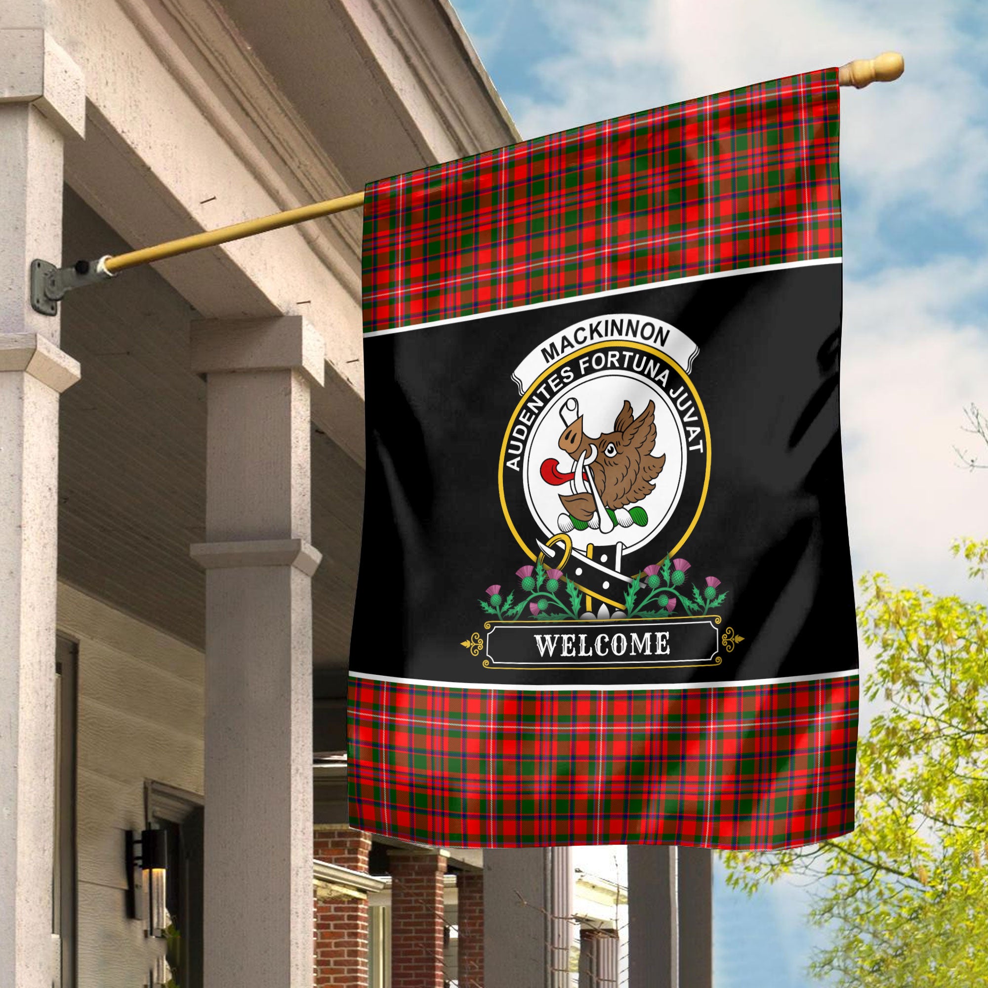 MacKinnon Modern Tartan Crest Garden Flag - Welcome Style