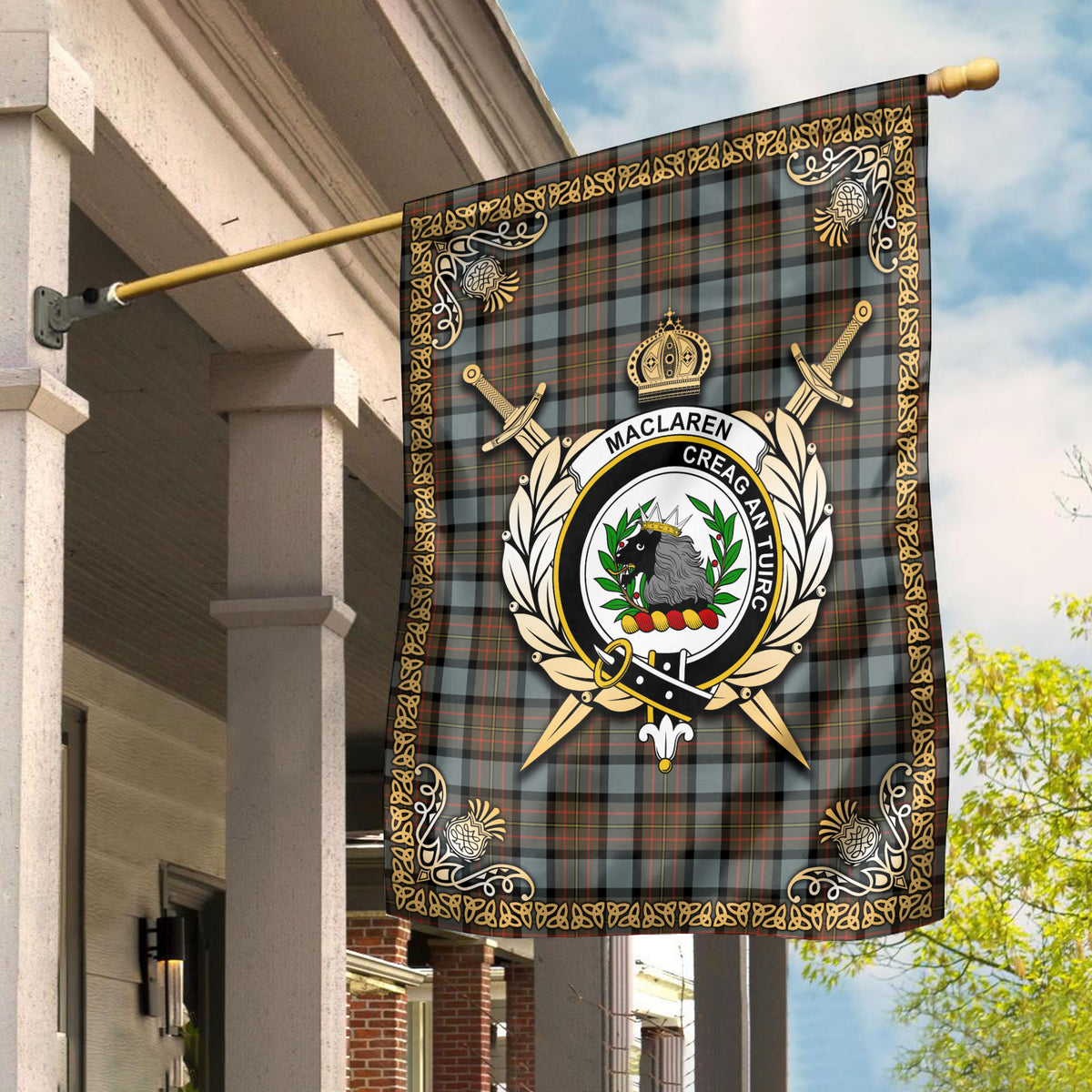 MacLaren Weathered Tartan Crest Garden Flag - Celtic Thistle Style