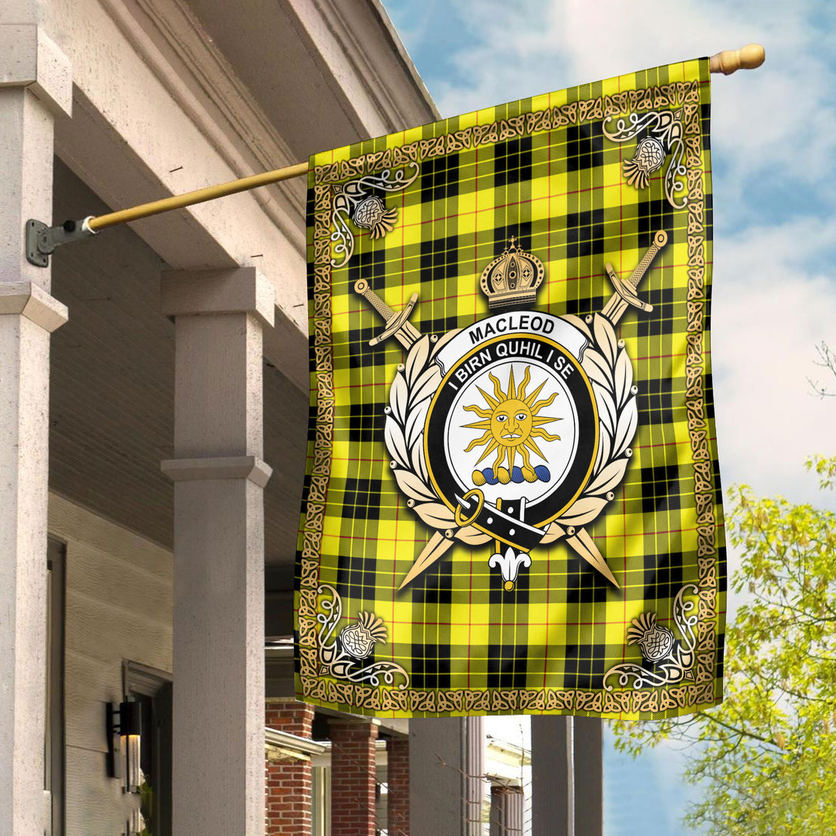 MacLeod of Lewis Modern Tartan Crest Garden Flag - Celtic Thistle Style