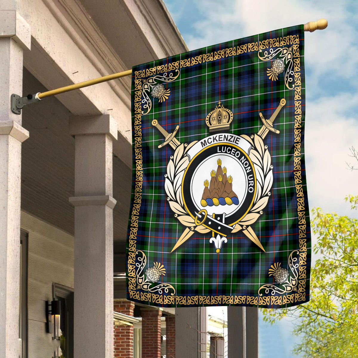 McKenzie Tartan Crest Garden Flag - Celtic Thistle Style