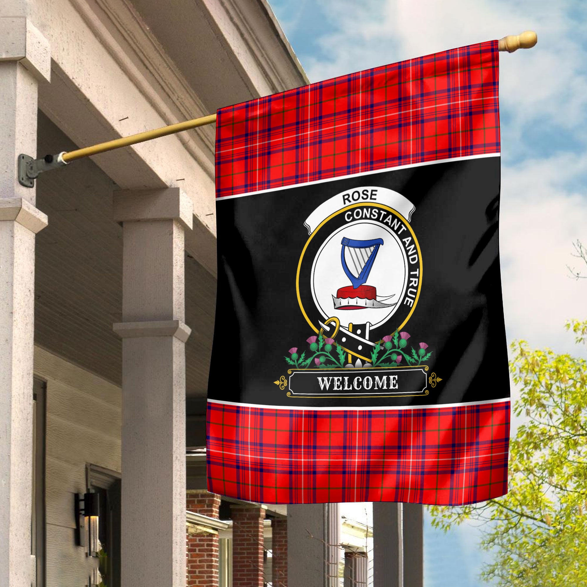 Rose Modern Tartan Crest Garden Flag - Welcome Style