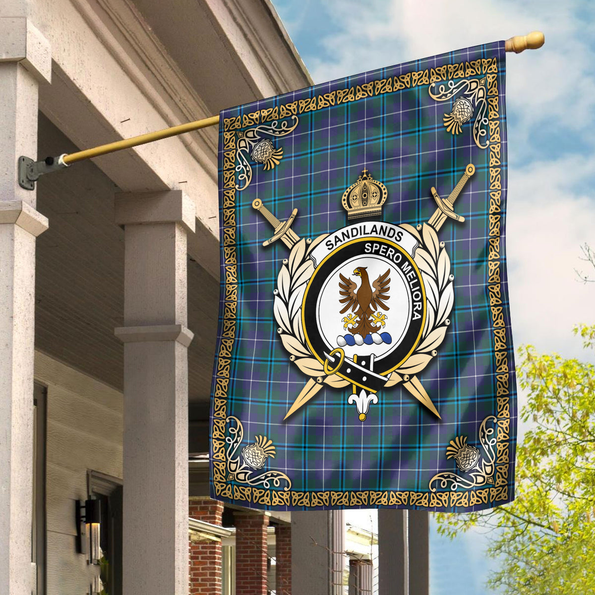 Sandilands Tartan Crest Garden Flag - Celtic Thistle Style