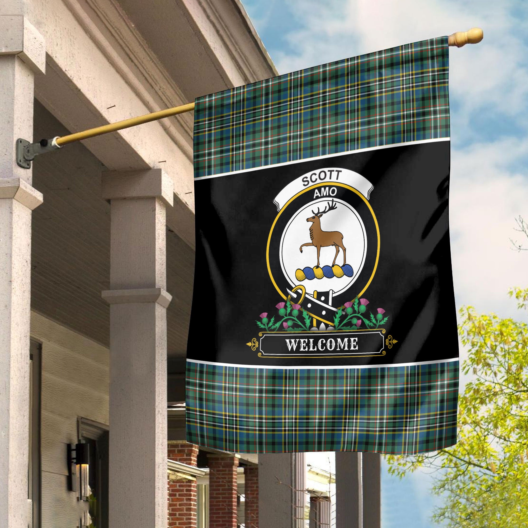 Scott Green Ancient Tartan Crest Garden Flag - Welcome Style