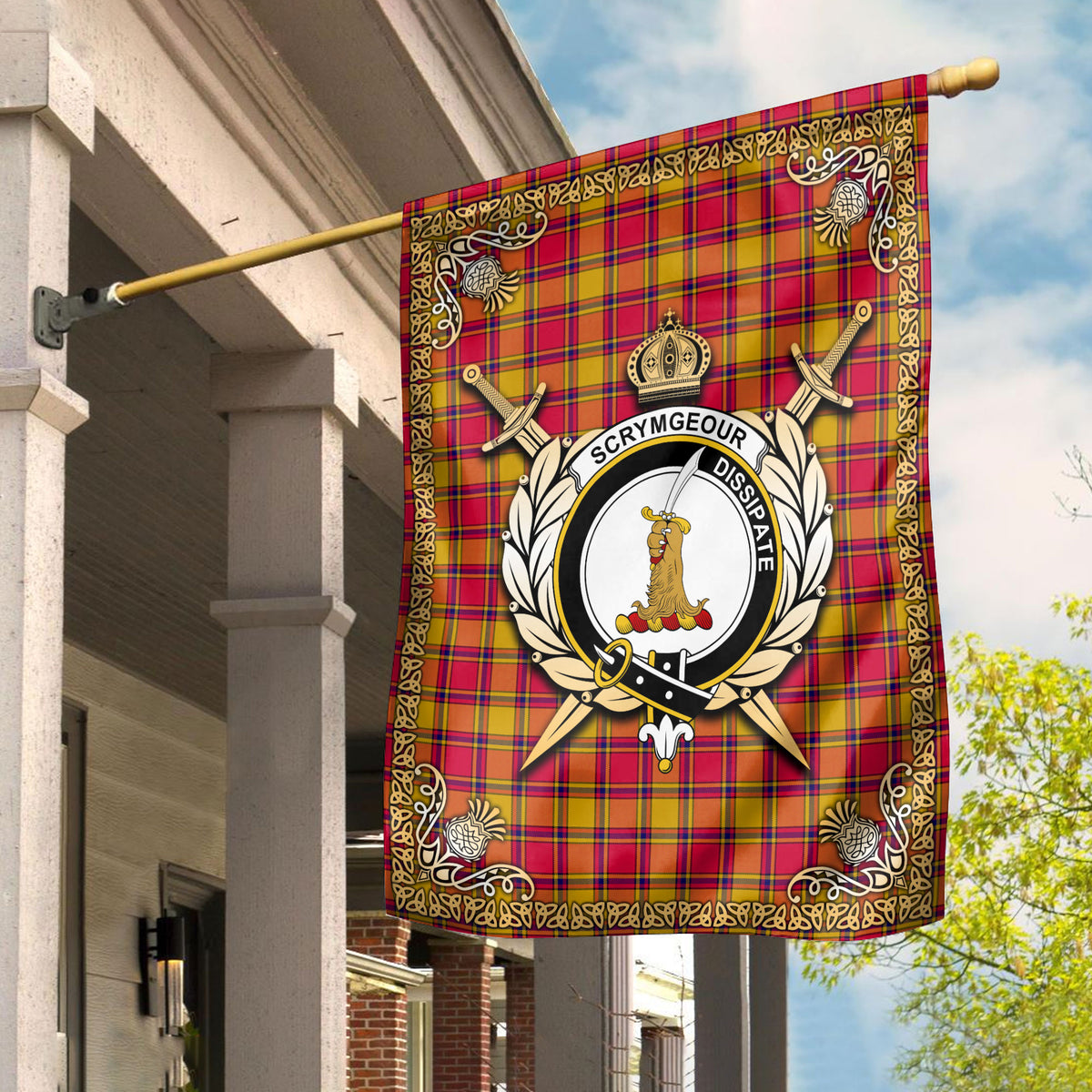 Scrymgeour Tartan Crest Garden Flag - Celtic Thistle Style