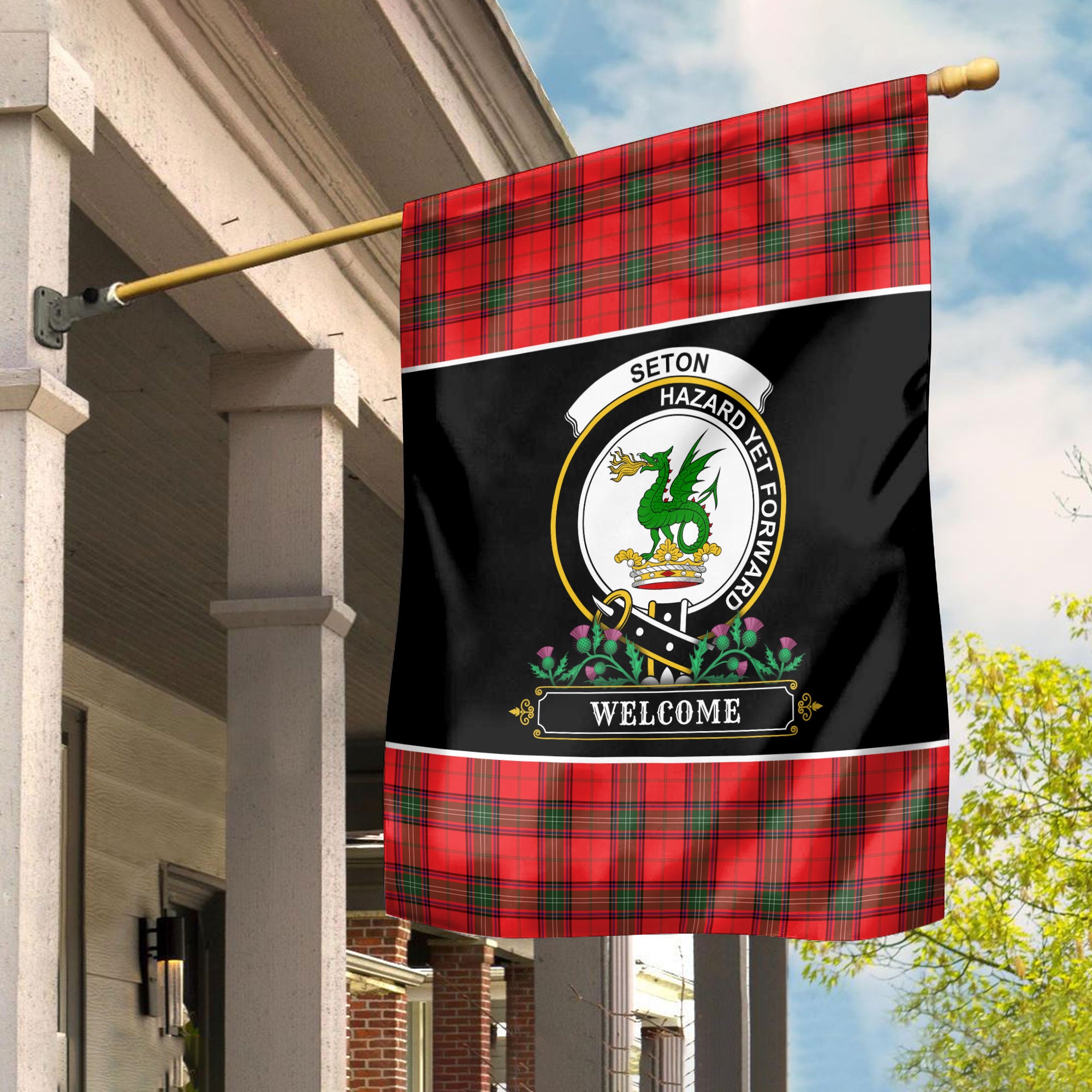 Seton Modern Tartan Crest Garden Flag - Welcome Style