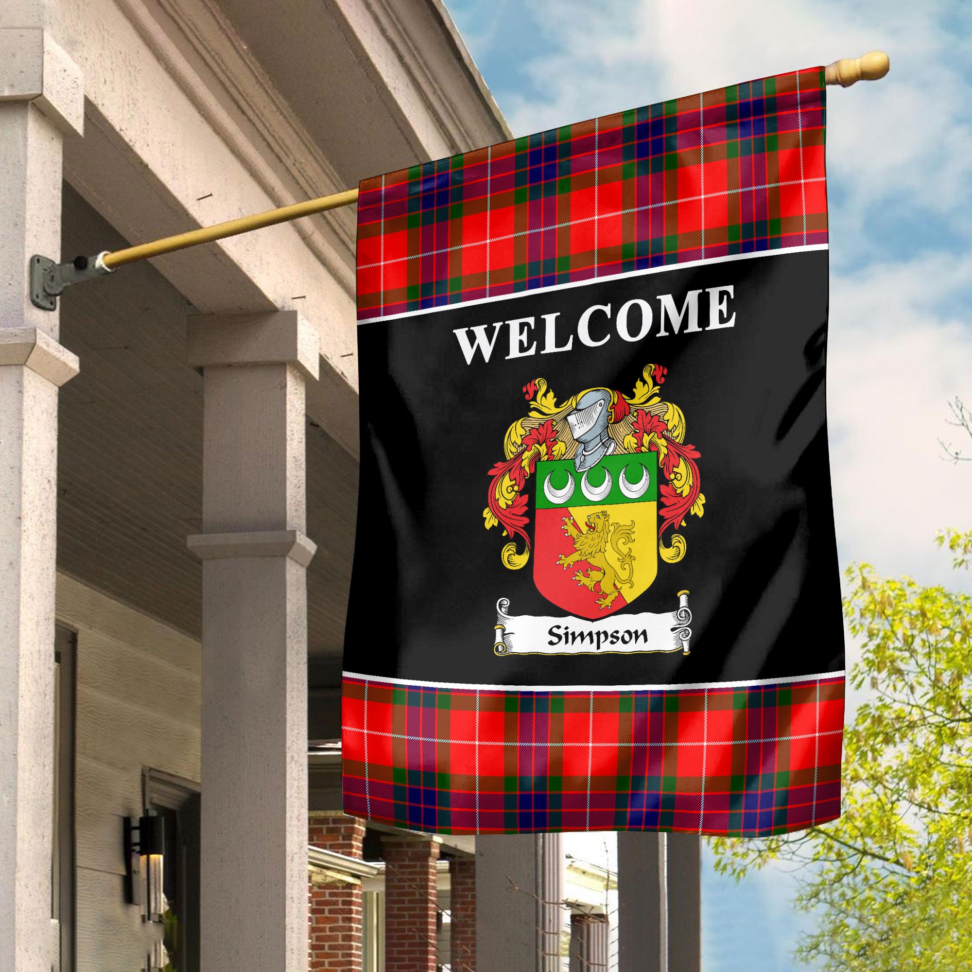 Simpson Tartan Crest Black Garden Flag