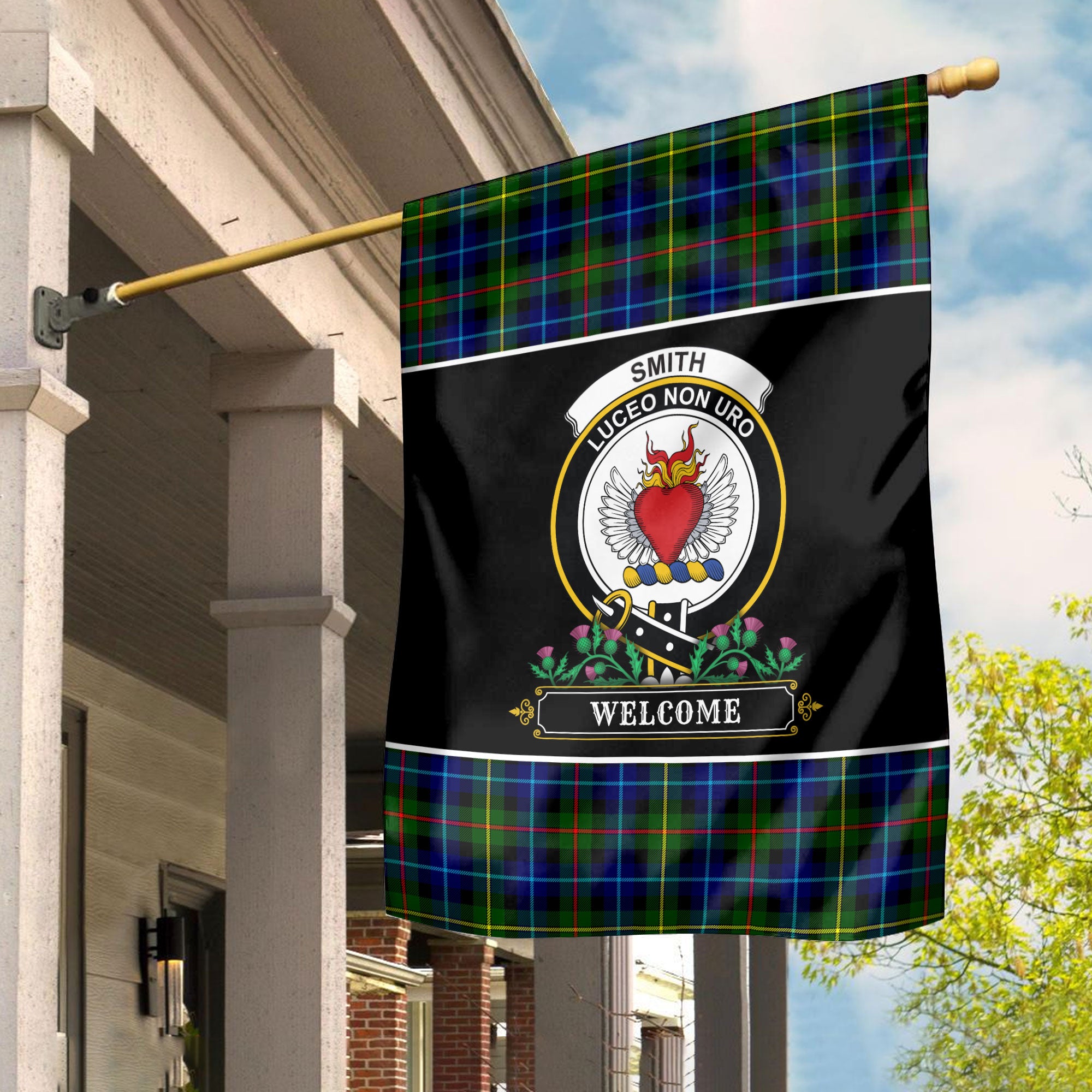 Smith Modern Tartan Crest Garden Flag - Welcome Style