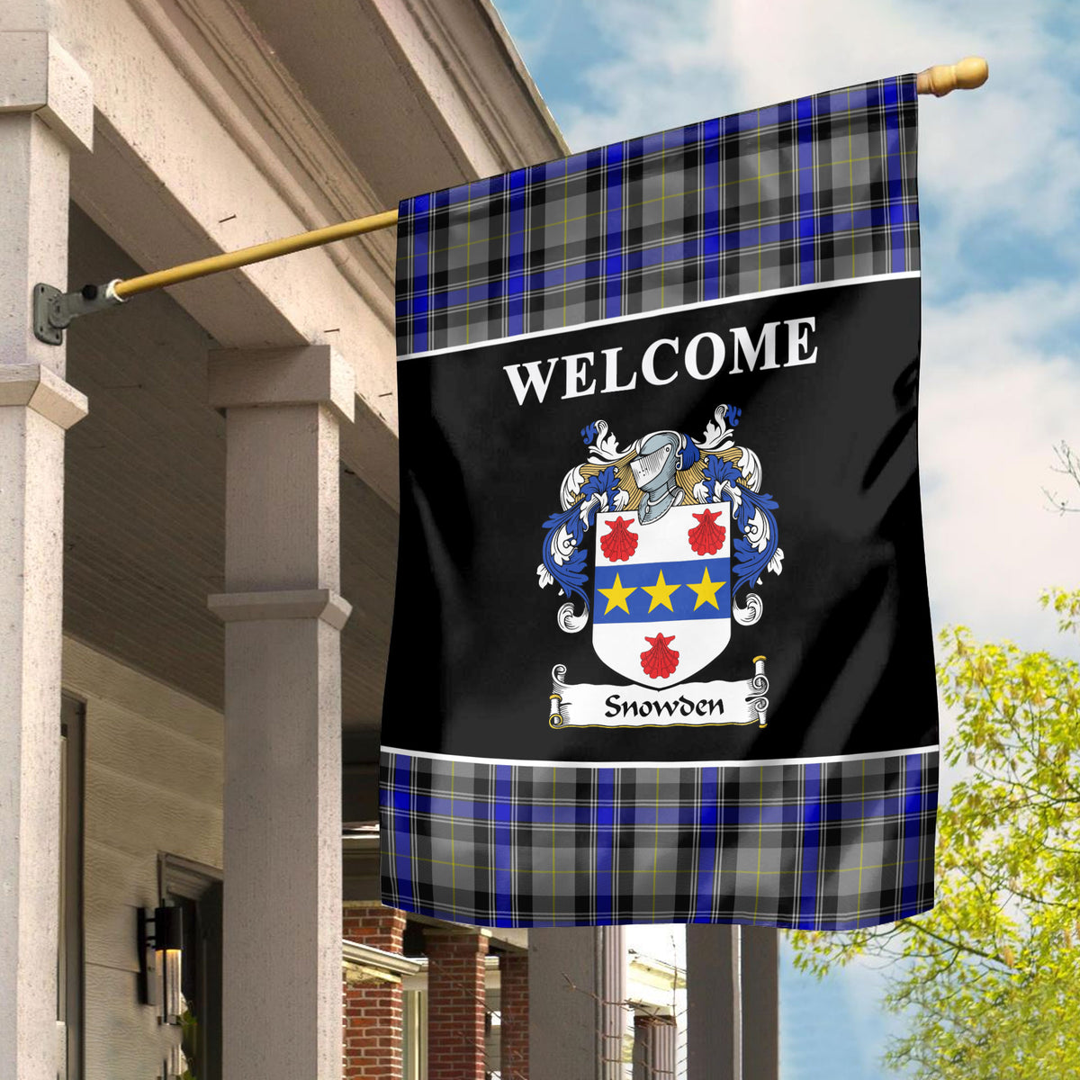 Snowden Tartan Crest Black Garden Flag