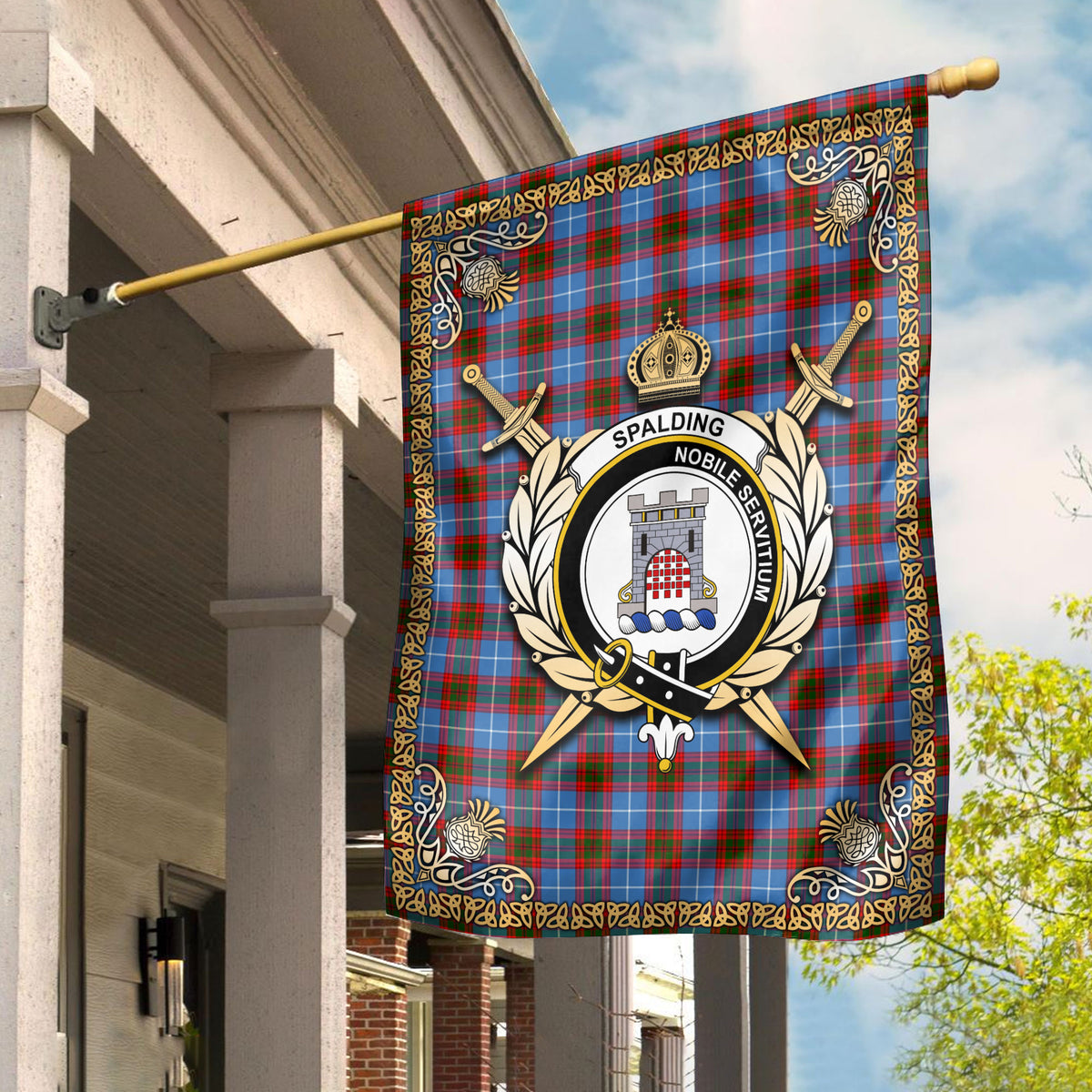 Spalding Tartan Crest Garden Flag - Celtic Thistle Style