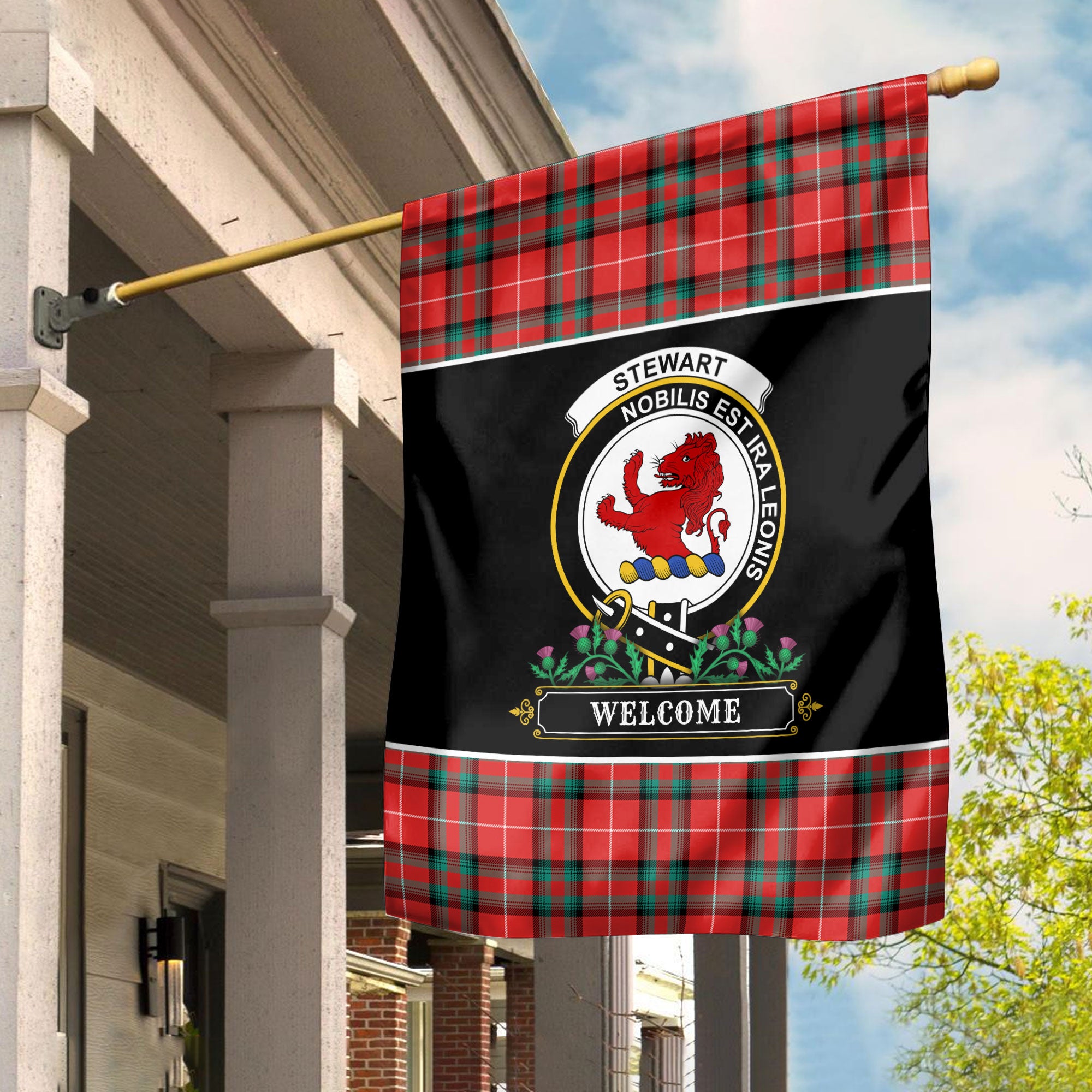 Stewart (Stuart) of Bute Tartan Crest Garden Flag - Welcome Style