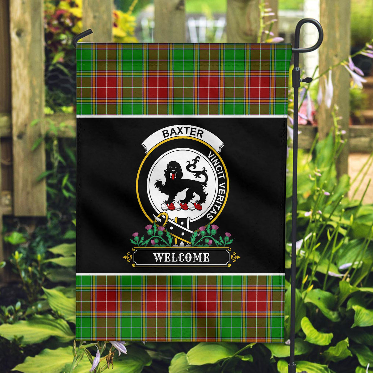 Baxter Modern Tartan Crest Garden Flag - Welcome Style