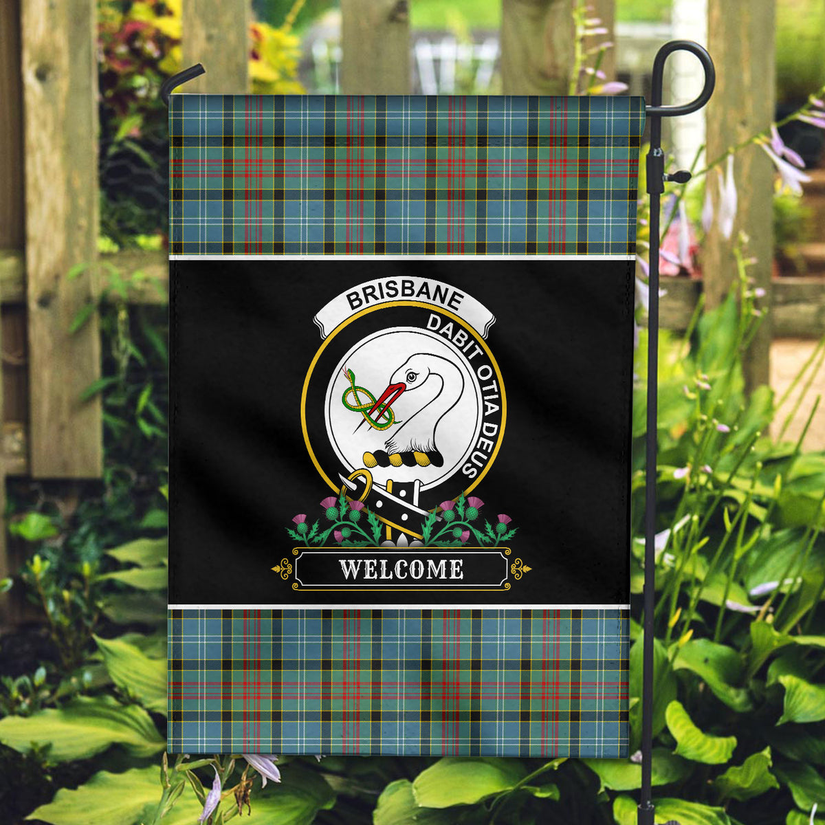 Brisbane Tartan Crest Garden Flag - Welcome Style