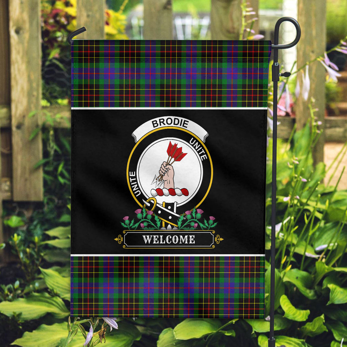 Brodie Hunting Modern Tartan Crest Garden Flag - Welcome Style