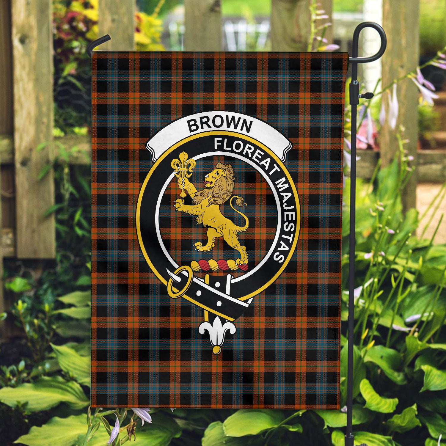 Brown Ancient Tartan Crest Garden Flag