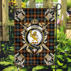 Brown Ancient Tartan Crest Black Garden Flag - Gold Thistle Style