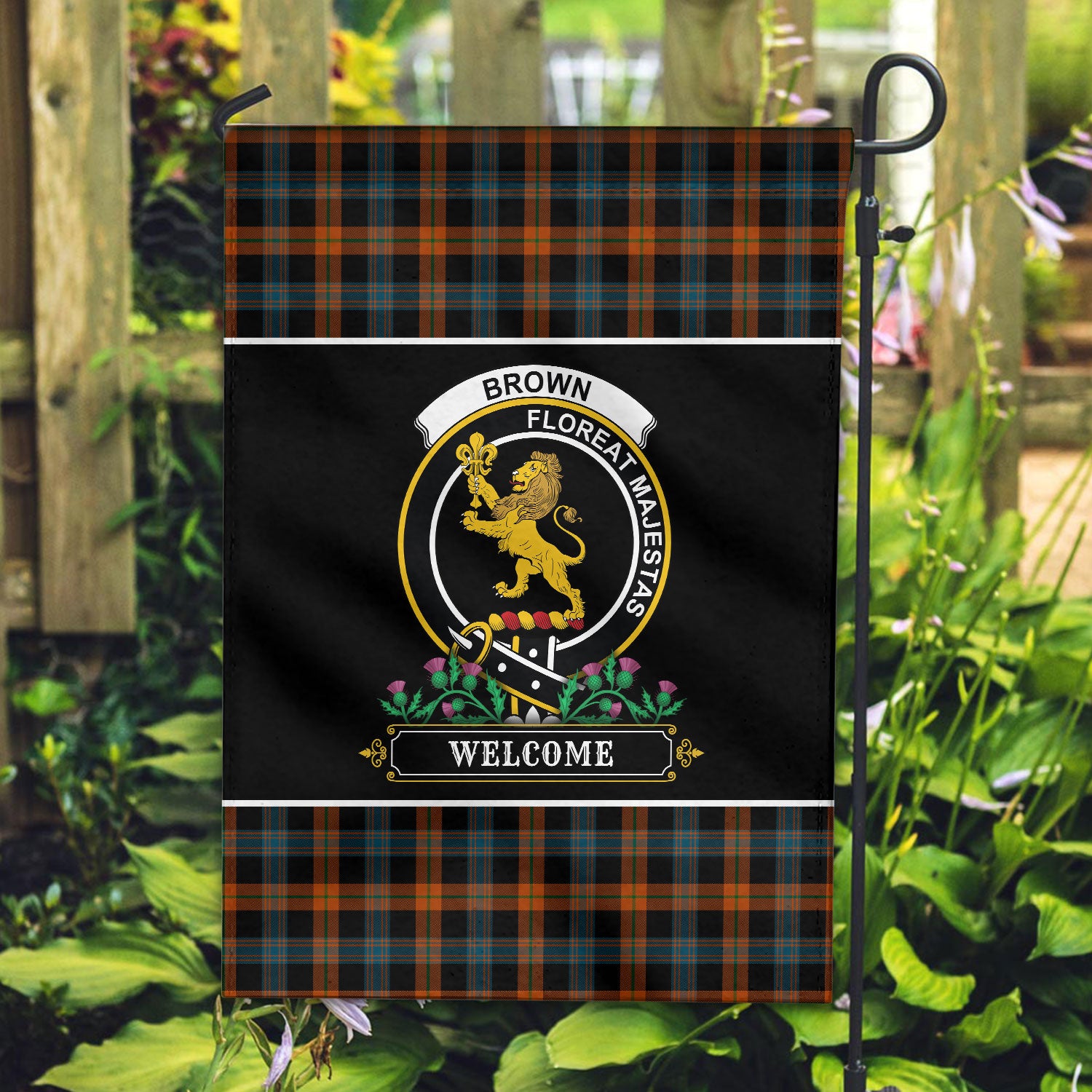 Brown Ancient Tartan Crest Garden Flag - Welcome Style