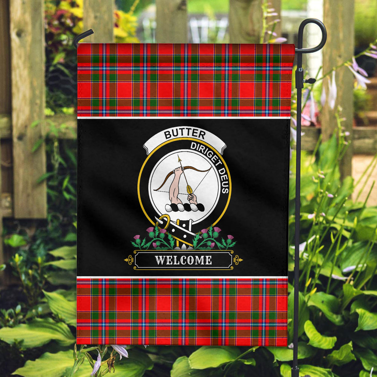 Butter Tartan Crest Garden Flag - Welcome Style