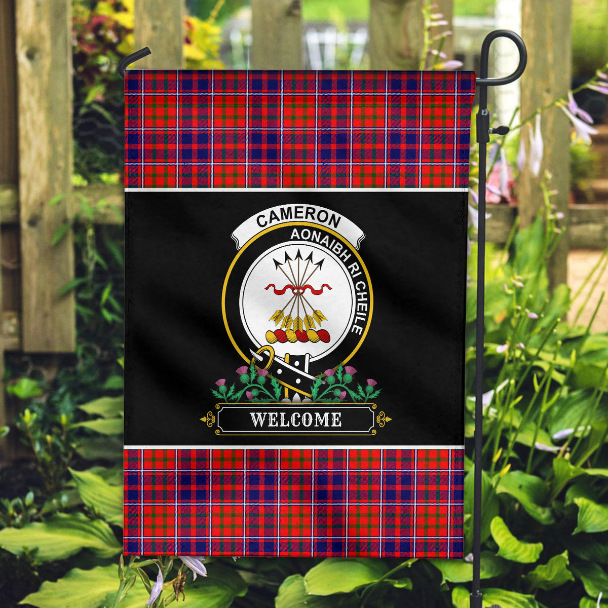 Cameron of Lochiel Modern Tartan Crest Garden Flag - Welcome Style