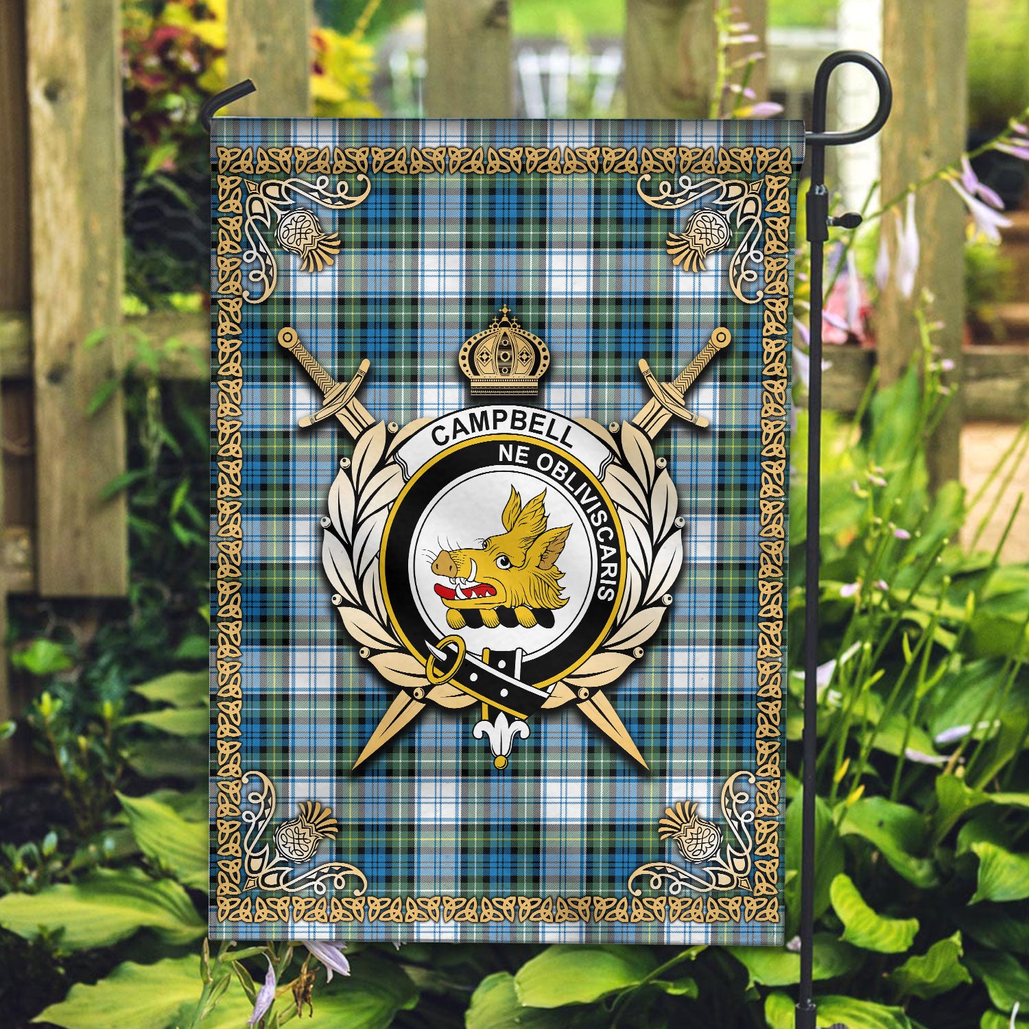 Campbell Dress Ancient Tartan Crest Garden Flag - Celtic Thistle Style