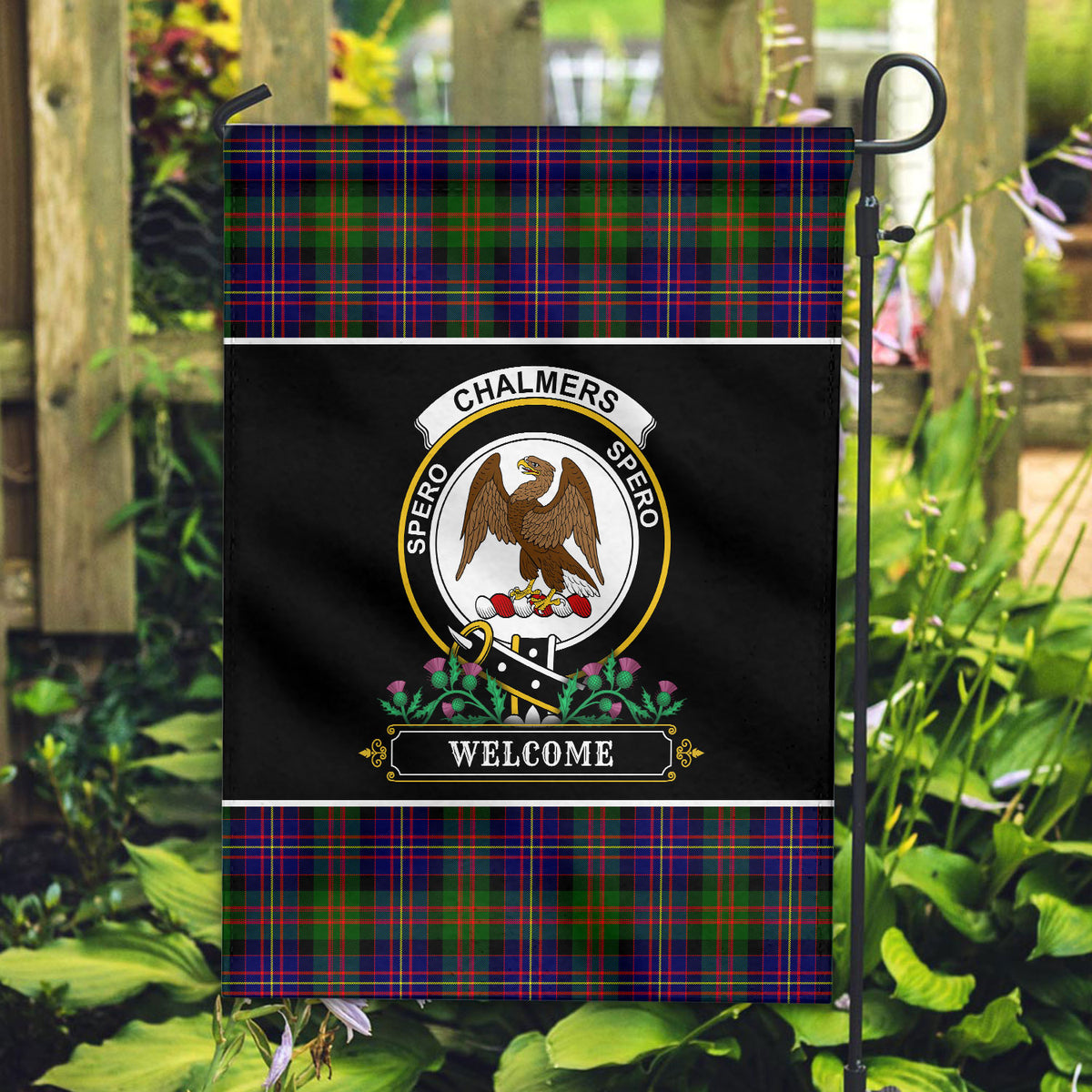 Chalmers (Balnacraig) Tartan Crest Garden Flag - Welcome Style