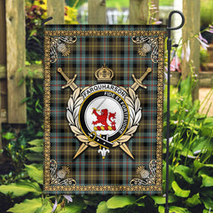 Farquharson Weathered Tartan Crest Garden Flag - Celtic Thistle Style