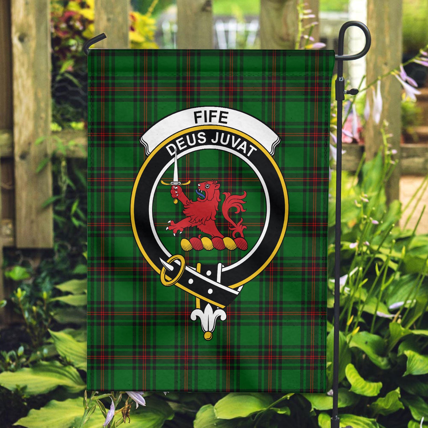 Fife District Tartan Crest Garden Flag