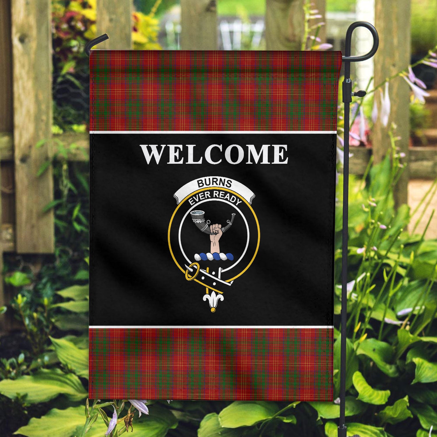 Burns Tartan Crest Black Garden Flag