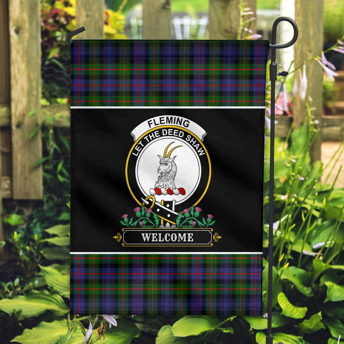 Fleming Tartan Crest Garden Flag - Welcome Style