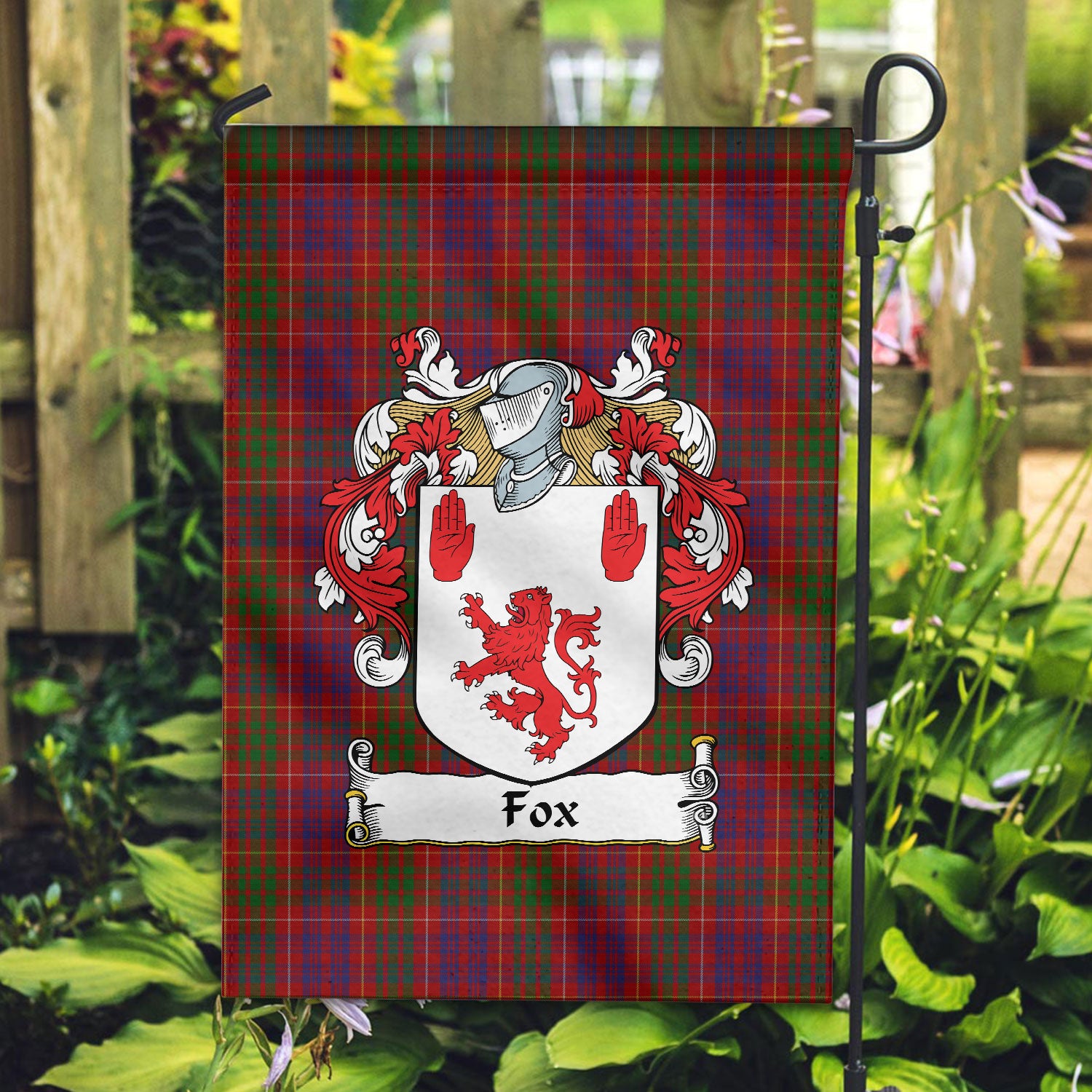 Fox Red Tartan Crest Garden Flag