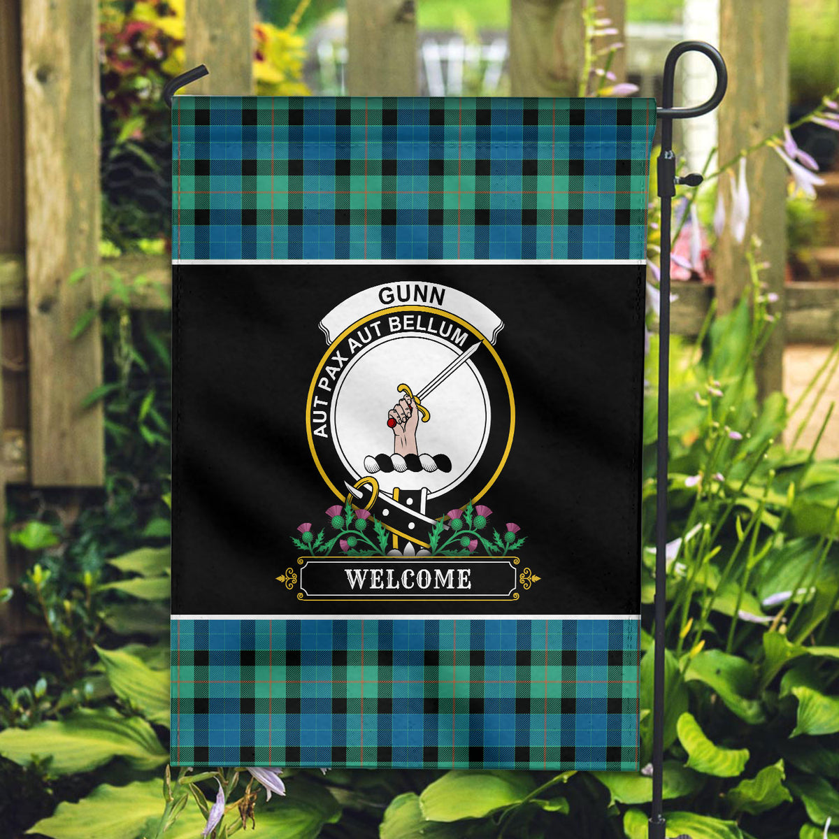 Gunn Ancient Tartan Crest Garden Flag - Welcome Style