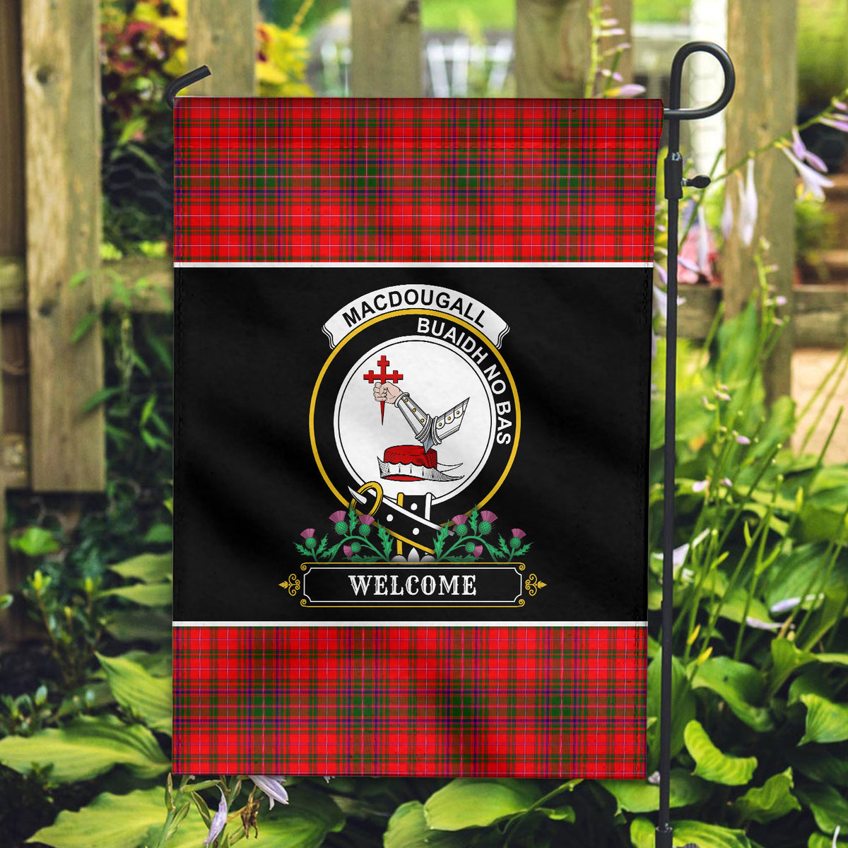MacDougall Modern Tartan Crest Garden Flag - Welcome Style