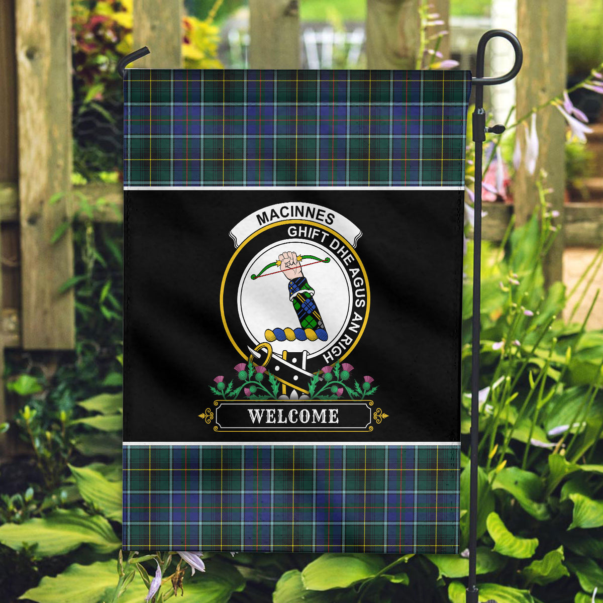 MacInnes Modern Tartan Crest Garden Flag - Welcome Style
