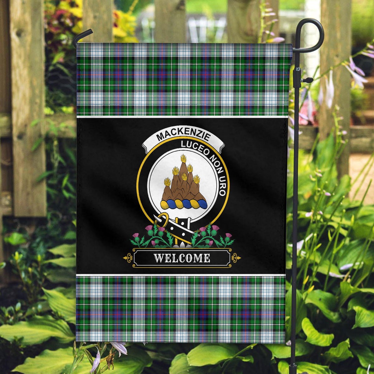 MacKenzie Dress Modern Tartan Crest Garden Flag - Welcome Style