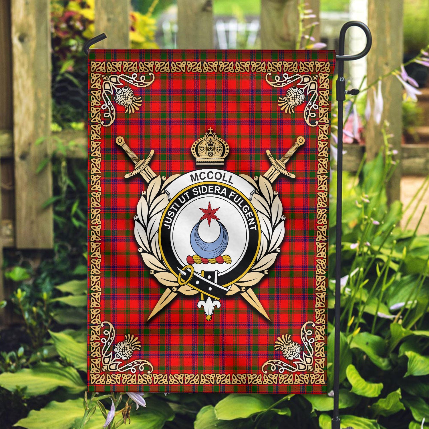 McColl Tartan Crest Garden Flag - Celtic Thistle Style