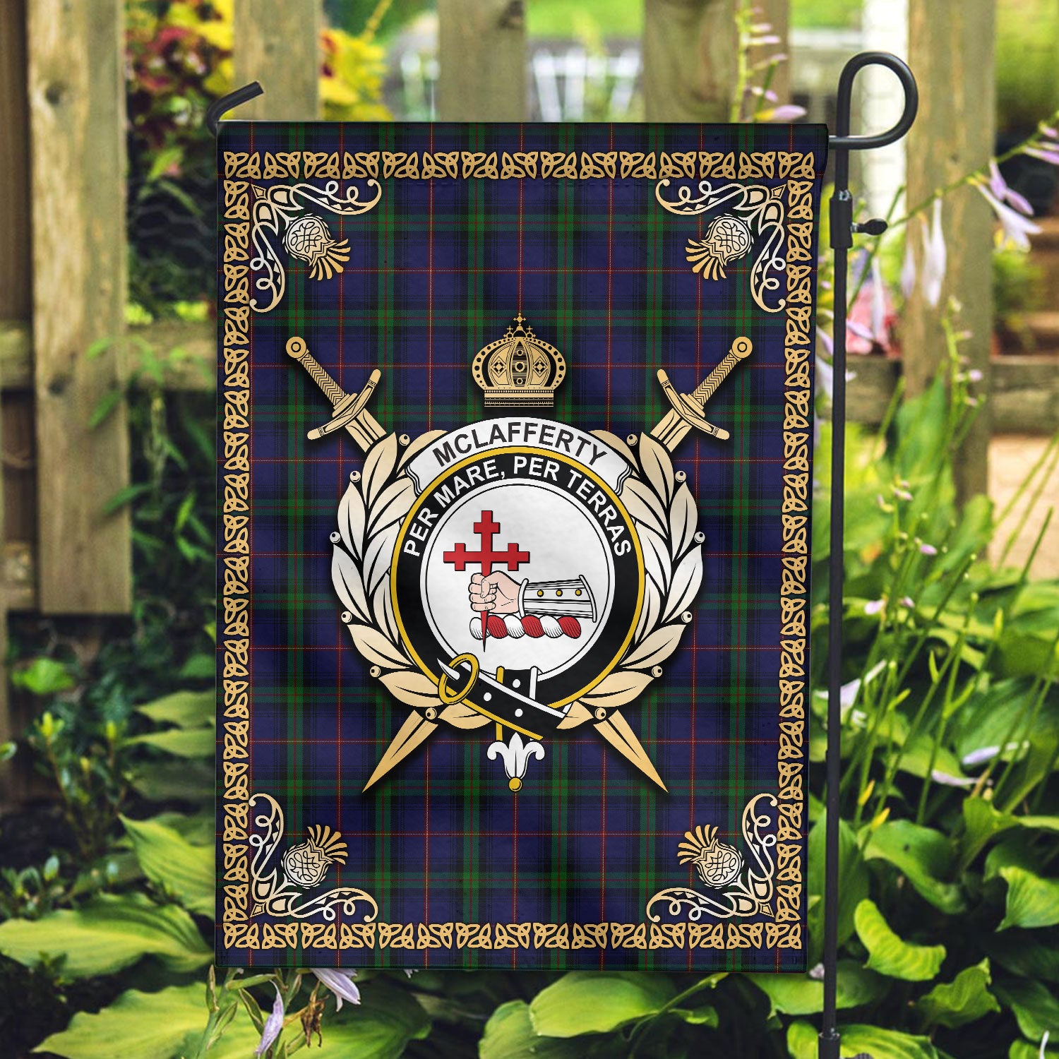 McLafferty Tartan Crest Garden Flag - Celtic Thistle Style