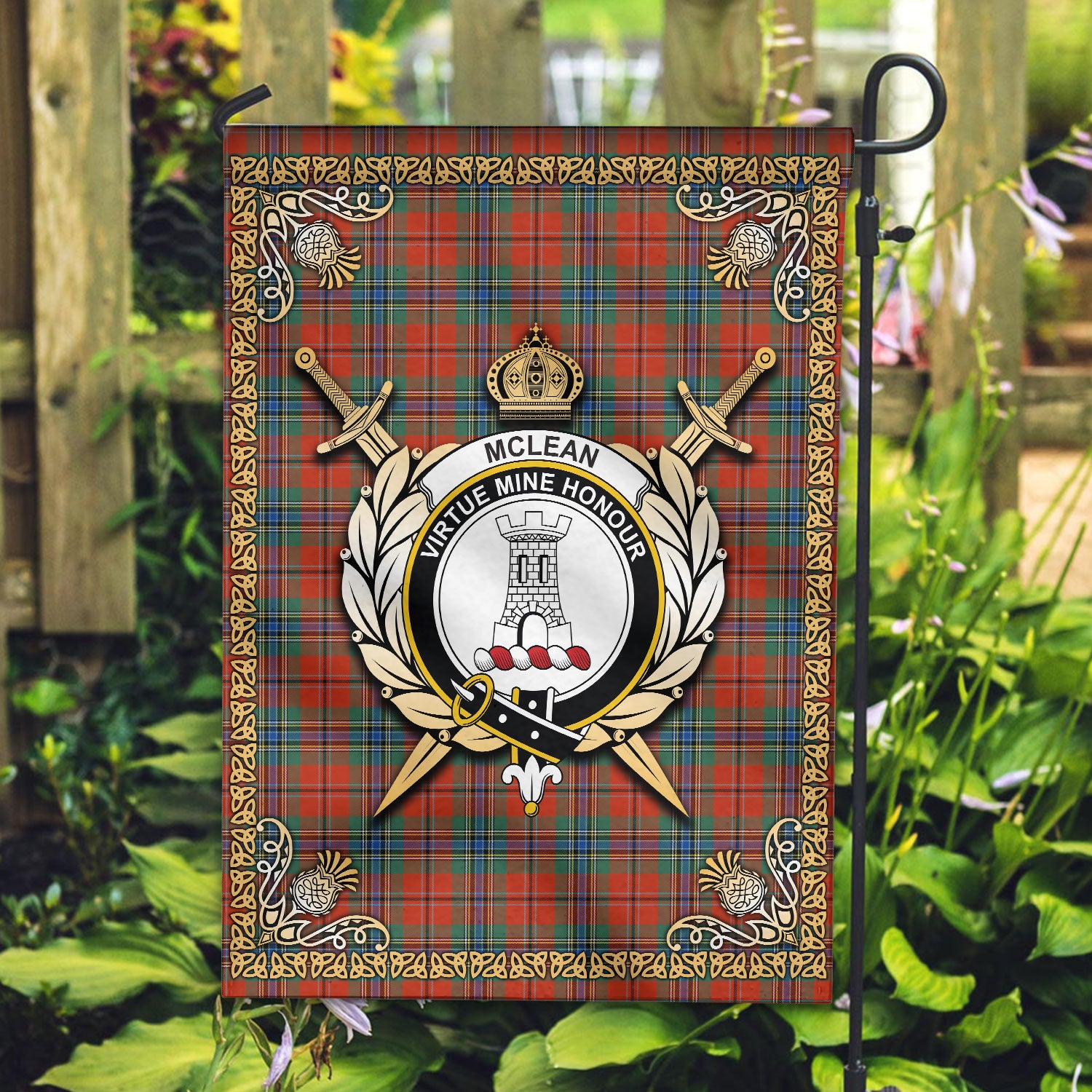McLean of Duart Ancient Tartan Crest Garden Flag - Celtic Thistle Style