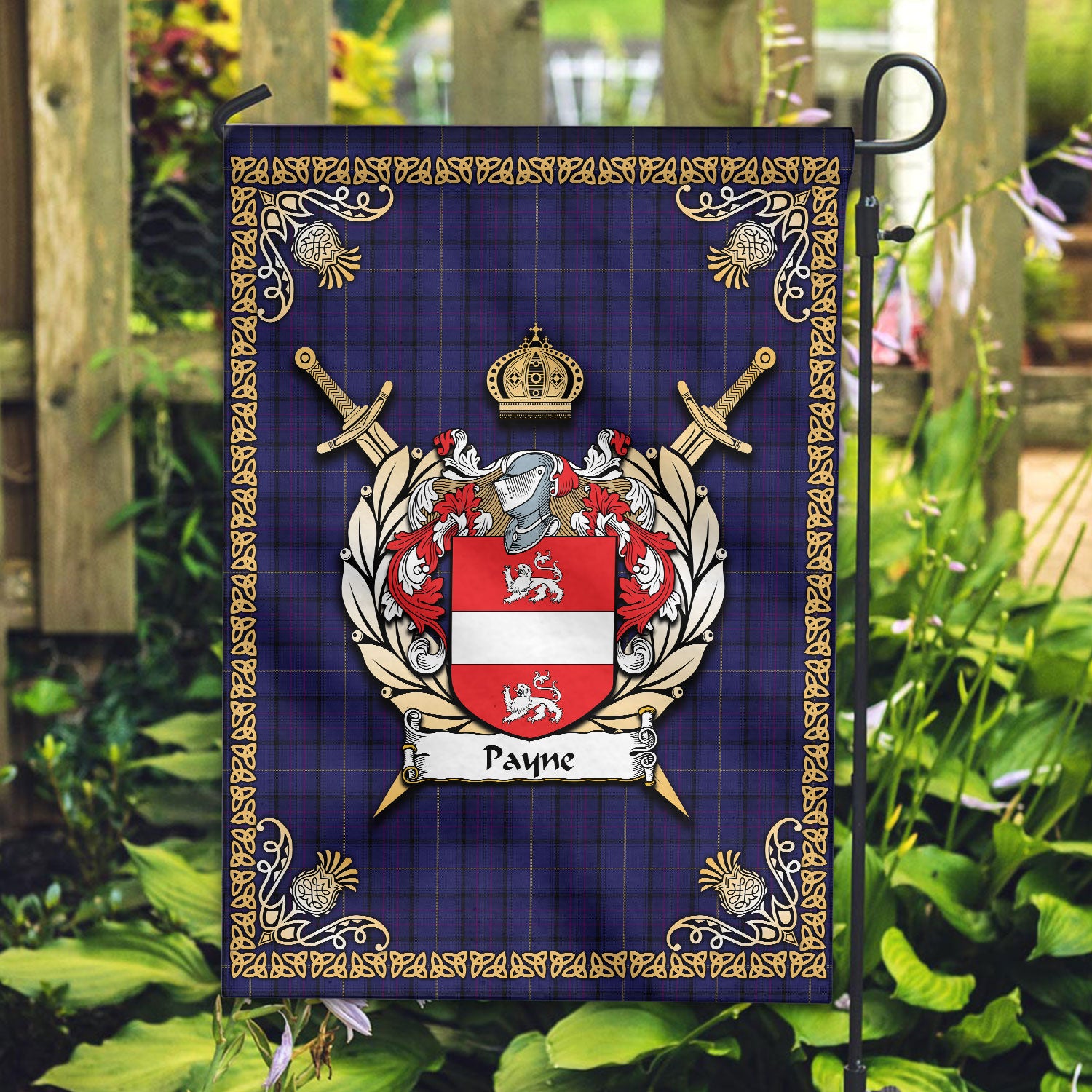 Payne Tartan Crest Garden Flag - Celtic Thistle Style