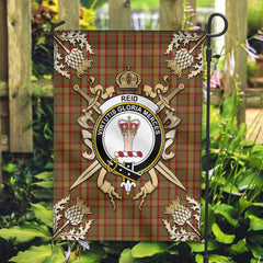 Reid Tartan Crest Black Garden Flag - Gold Thistle Style